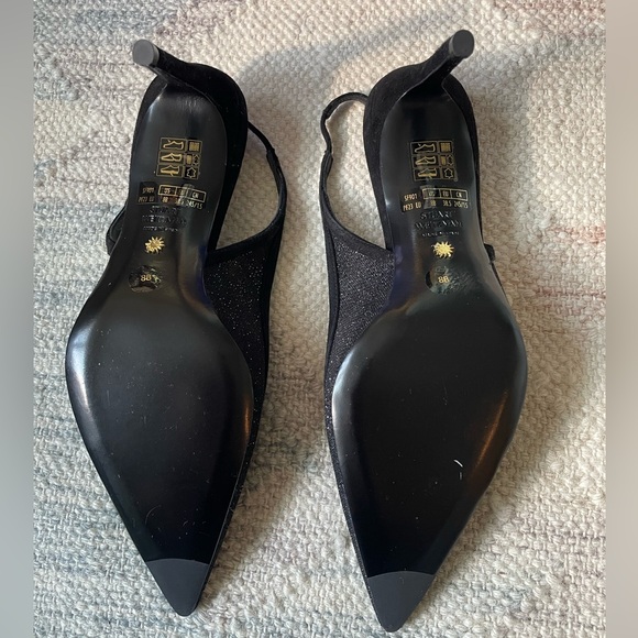 Stuart Weitzman STUART 75 SLINGBACK PUMP in Sparkle Mesh and Black Suede - Picture 5 of 8